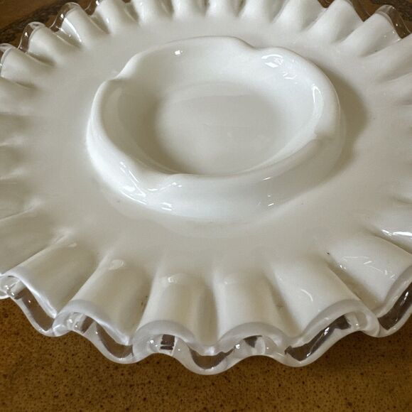 Vintage FENTON silver crest White milk glass ashtray Collectible - Picture 2 of 3
